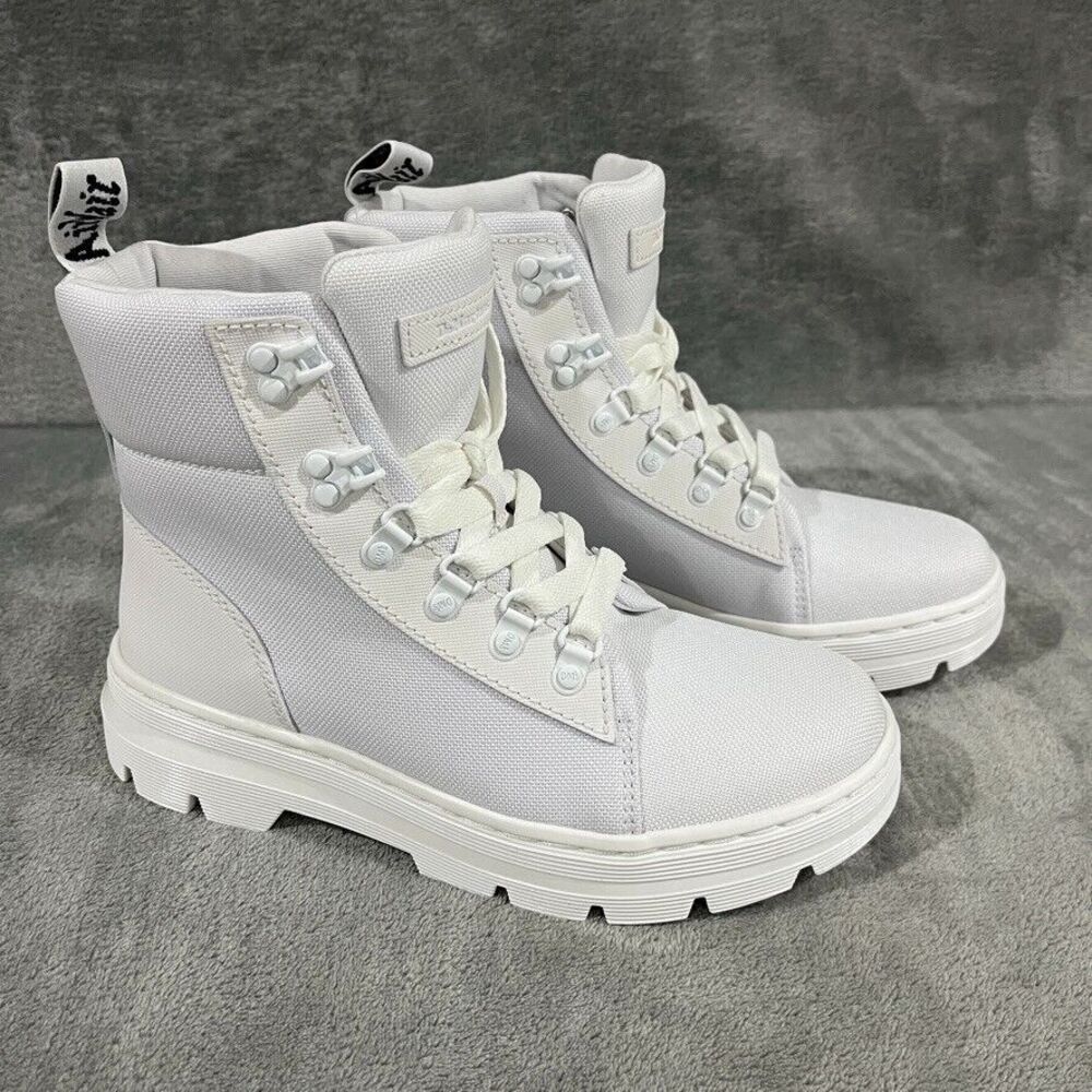 Dr. Martens Combs Women's White Canvas High Top Combat Urban Grunge Boots Sz 8